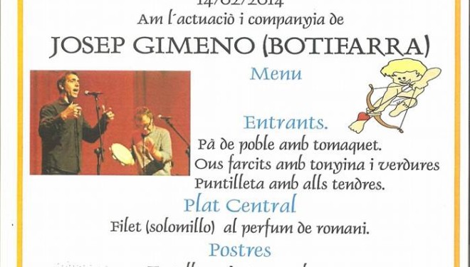 Almenara: Sopar d’enamorats amb Pep Gimeno “Botifarra”